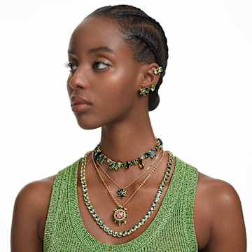Millenia clip earrings, Square cut, Green, Gold-tone plated - Swarovski, 5654559