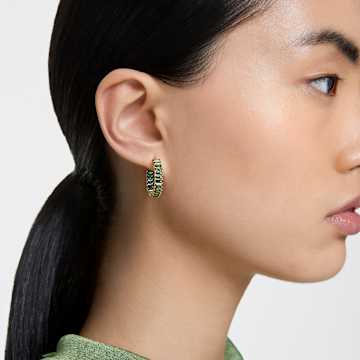 Matrix hoop earrings, Baguette cut, Green, Gold-tone plated - Swarovski, 5658651