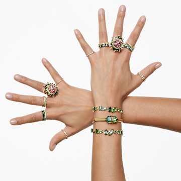 Matrix 戒指, 圆形切割, 黄色, 镀金色调 - Swarovski, 5658663