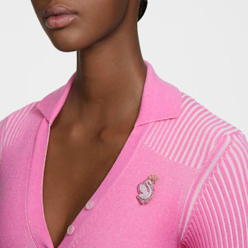 Pop Swan 胸针, 天鹅, 粉红色, 镀金色调 - Swarovski, 5662243