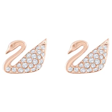Swan stud earrings, Swan, White, Rose gold-tone plated - Swarovski, 5450929