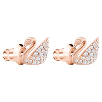 Swan stud earrings, Swan, White, Rose gold-tone plated - Swarovski, 5450929