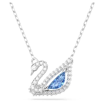 Dazzling Swan 项链, 天鹅, 蓝色, 镀铑 - Swarovski, 5521074