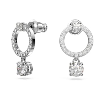 Attract hoop earrings, Round cut, White, Rhodium plated - Swarovski, 5563278