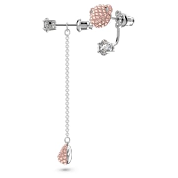 Teddy drop earrings, Asymmetrical design, Bear, Pink, Rhodium plated - Swarovski, 5597924