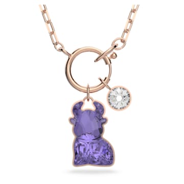 Chinese Zodiac Ox 项链, 牛, 紫色, 镀玫瑰金色调 - Swarovski, 5599139