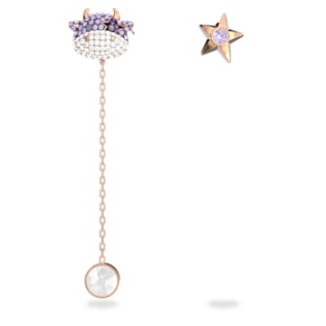 Little 水滴形耳环, 非对称设计, 牛和星, 镀玫瑰金色调 - Swarovski, 5599158