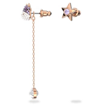 Little drop earrings, Asymmetrical design, Ox and star, Purple, Rose gold-tone plated - Swarovski, 5599158