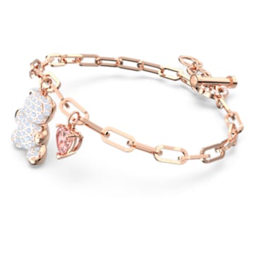 Teddy bracelet, Bear, White, Rose gold-tone plated - Swarovski, 5599284