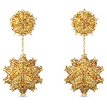 Curiosa drop earrings, Geometric cut, Orange, Gold-tone plated - Swarovski, 5600499