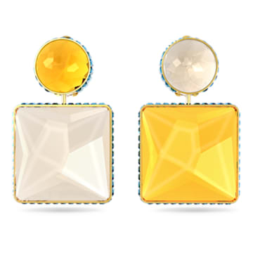 Orbita clip earrings, Asymmetrical design, Square cut, Multicolored, Gold-tone plated - Swarovski, 5600522