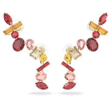 Gema clip earrings, Mixed cuts, Multicolored, Gold-tone plated - Swarovski, 5600762