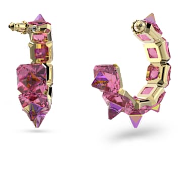 Ortyx 大圈耳环, 金字塔切割, 粉红色, 镀金色调 - Swarovski, 5600895