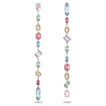 Gema 水滴形耳环, 非对称设计, 混合切割, 超长, 流光溢彩, 镀铑 - Swarovski, 5600979