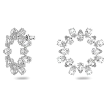 Millenia hoop earrings, Pear cut, White, Rhodium plated - Swarovski, 5601509