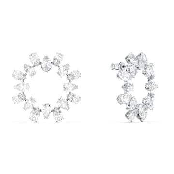 Millenia hoop earrings, Pear cut, White, Rhodium plated - Swarovski, 5601509