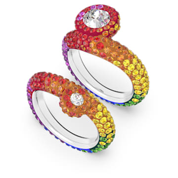 Tigris ring, Set (2), Mixed cuts, Water droplets, Multicolored, Rhodium plated - Swarovski, 5605010
