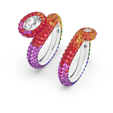 Tigris ring, Set (2), Asymmetrical design, Multicolored, Rhodium plated - Swarovski, 5605010