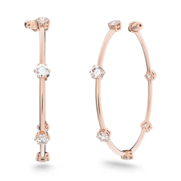 Constella hoop earrings, Round cut, Small, White, Rose gold-tone plated - Swarovski, 5609706