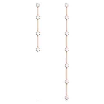 Constella drop earrings, Asymmetrical design, Round cut, White, Rose gold-tone plated - Swarovski, 5609707