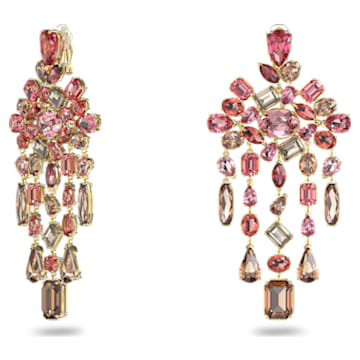 Gema clip earrings, Mixed cuts, Chandelier, Extra long, Multicolored, Gold-tone plated - Swarovski, 5610754