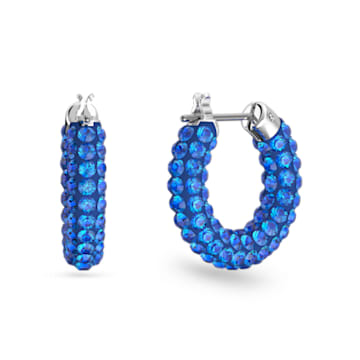 Tigris hoop earrings, Blue, Rhodium plated - Swarovski, 5610955