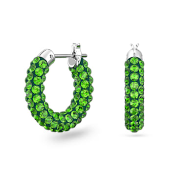 Tigris hoop earrings, Green, Rhodium plated - Swarovski, 5610962