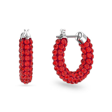 Tigris hoop earrings, Red, Rhodium plated - Swarovski, 5610963