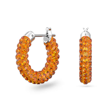 Tigris hoop earrings, Orange, Rhodium plated - Swarovski, 5610986