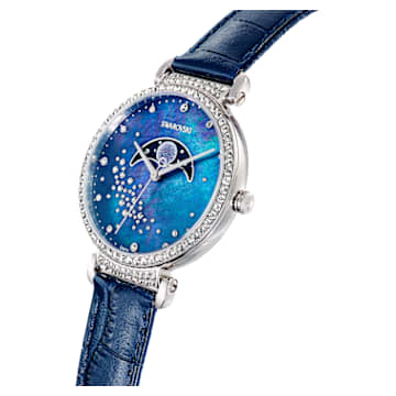 Passage Moon Phase 腕表, 瑞士制造, 月亮, 真皮表带, 蓝色, 不锈钢 - Swarovski, 5613320