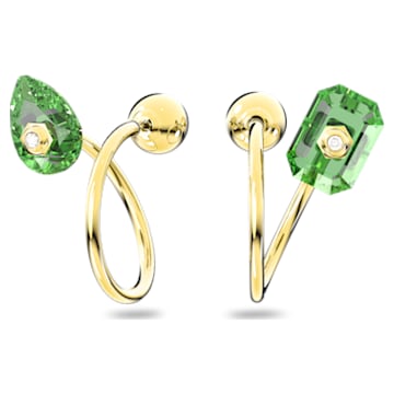 Numina 水滴形耳环, 非对称设计, 混合切割, 绿色, 镀金色调 - Swarovski, 5613541