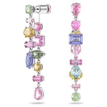 Gema 水滴形耳环, 非对称设计, 混合切割, 短, 流光溢彩, 镀铑 - Swarovski, 5613740