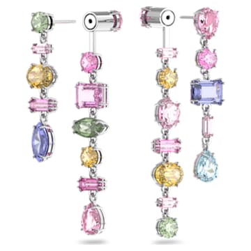 Gema 水滴形耳环, 非对称设计, 混合切割, 短, 流光溢彩, 镀铑 - Swarovski, 5613740