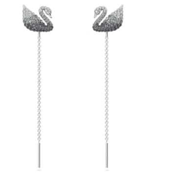 Swarovski Iconic Swan drop earrings, Swan, Gray, Rhodium plated - Swarovski, 5614117