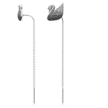 Swarovski Iconic Swan drop earrings, Swan, Gray, Rhodium plated - Swarovski, 5614117