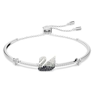 Swarovski Iconic Swan bracelet, Swan, Black, Rhodium plated - Swarovski, 5614119