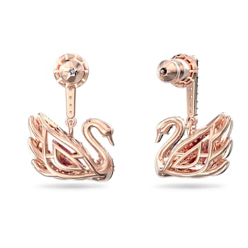 Dancing Swan 水滴形耳环, 天鹅, 红色, 镀玫瑰金色调 - Swarovski, 5614124