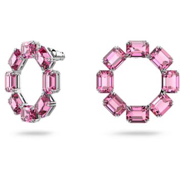 Millenia 大圈耳环, 八角形切割, 粉红色, 镀铑 - Swarovski, 5614296