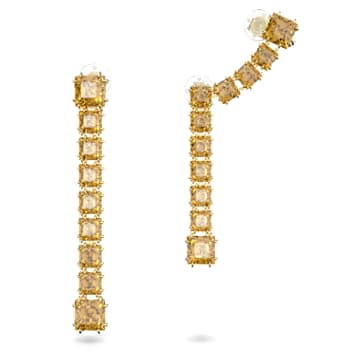 Millenia clip earrings, Asymmetrical design, Yellow, Gold-tone plated - Swarovski, 5614921