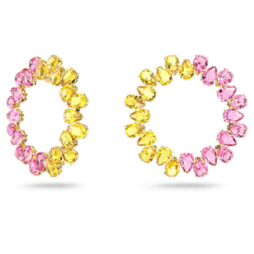 Millenia hoop earrings, Pear cut, Large, Multicolored, Gold-tone plated - Swarovski, 5615619