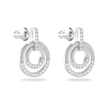 Circle hoop earrings, Round shape, White, Rhodium plated - Swarovski, 5616265