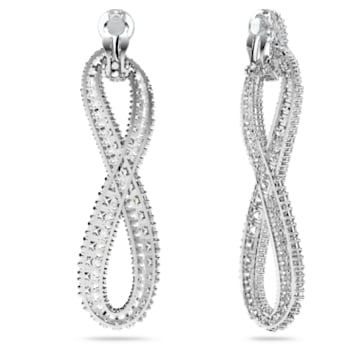 Hyperbola clip earrings, Infinity, White, Rhodium plated - Swarovski, 5616586