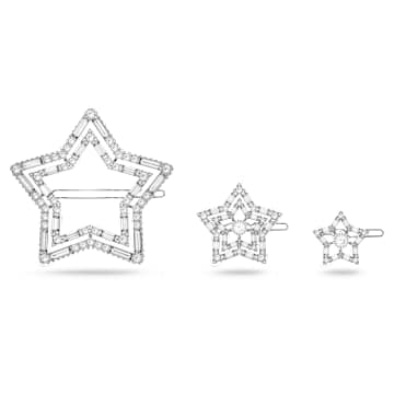 Hair clip, Set (3), Star, White, Rhodium plated - Swarovski, 5617760