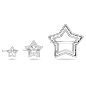 Hair clip, Set (3), Star, White, Rhodium plated - Swarovski, 5617760