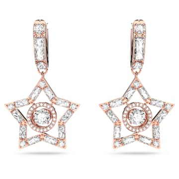 Stella 水滴形耳环, 混合切割, 星星, 白色, 镀玫瑰金色调 - Swarovski, 5617769