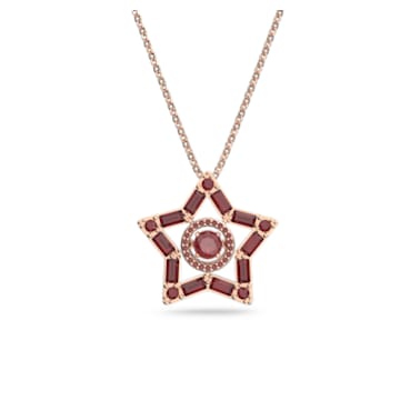 Stella pendant, Mixed cuts, Star, Long, Red, Rose gold-tone plated - Swarovski, 5617922
