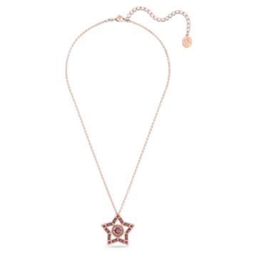 Stella pendant, Mixed cuts, Star, Long, Red, Rose gold-tone plated - Swarovski, 5617922