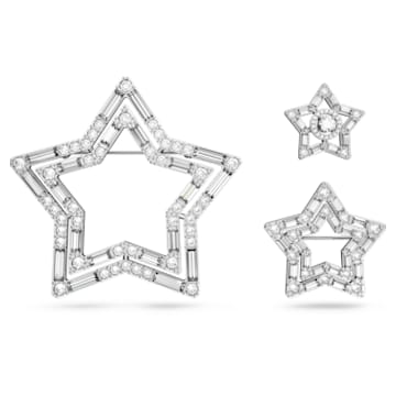 Stella 胸针, 套装 (3), 混合切割, 星星, 白色, 镀铑 - Swarovski, 5618048