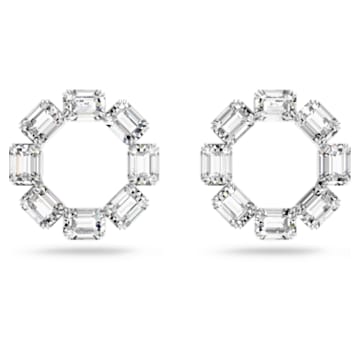 Millenia hoop earrings, Octagon cut, White, Rhodium plated - Swarovski, 5618629