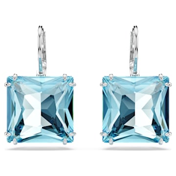 Millenia drop earrings, Square cut, Blue, Rhodium plated - Swarovski, 5619472